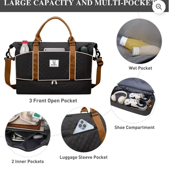 Black and Brown Travel Bag - Picture 3 of 7